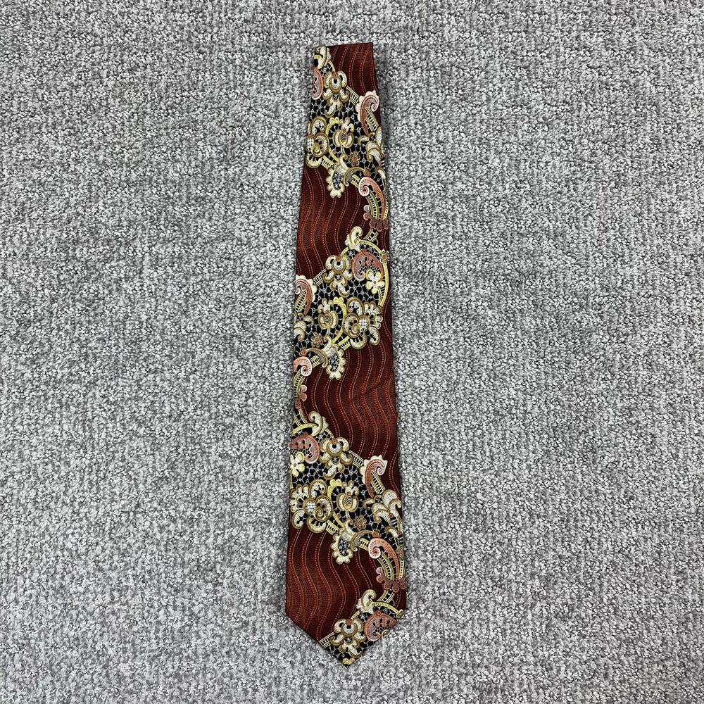 Vintage Emilio Ponti Tie Mens OS Brown Silk Paisley Hand Made Classic Formal